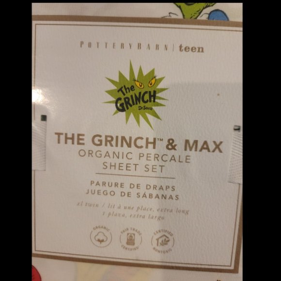 Pottery Barn Grinch & Max Organic Percale Sheet Set - Twin / Twin XL - N… - Picture 3 of 5